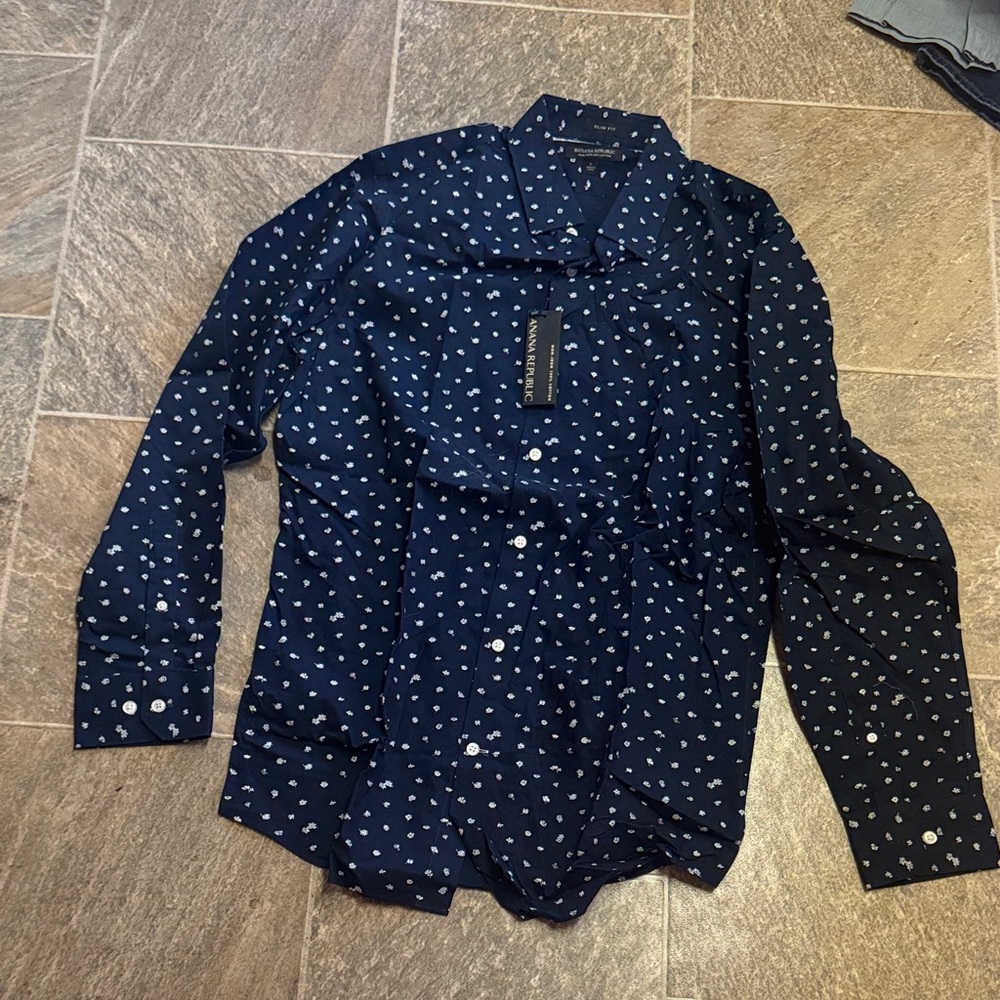 Banana Republic Navy Blue Polka Dot Men's Shirt
